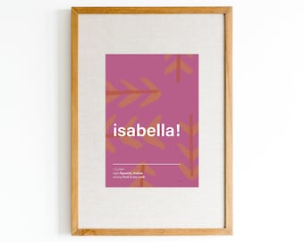 Isabella name meaning print | Colorful, modern name poster | Playful nursery name art | Minimalist name wall sign