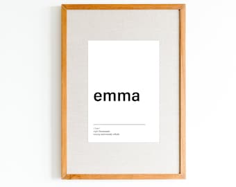NOVO significado do nome Emma impressão | Pôster com nome em preto e branco | Arte moderna do nome do berçário | Arte minimalista de parede com nome