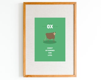 Nursery Year of the Ox Poster | Colorful Ox Playroom Print | Lunar New Year Decor | Modern Chinese New Year Wall Print