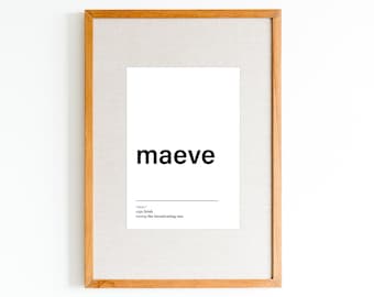 NOVO significado do nome Maeve impressão de <br> Entrega Rápida? Pôster com nome em preto e branco | Arte moderna do nome do berçário | Arte minimalista de parede com nome