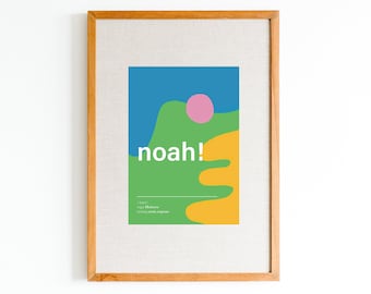 Noah name meaning print / Colorful, modern name poster / Playful nursery name art / Minimalist name wall art