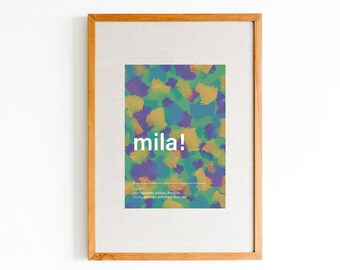 Mila name meaning print / Colorful, modern name poster / Playful nursery name art / Minimalist name wall art