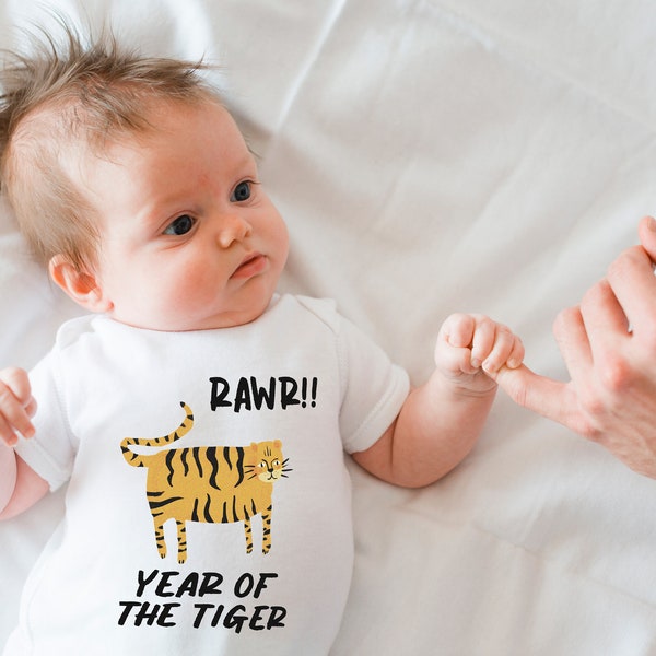 2022 Year of Tiger baby onesie | Lunar New Year tiger bodysuit | Chinese New Year tiger short sleeve one piece