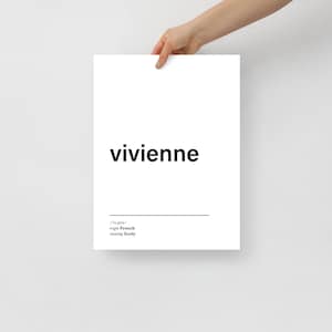 NEW Vivienne name meaning print | Black and white name poster | Modern nursery name art | Minimalist name wall art