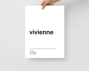 NUOVA stampa con il significato del nome Vivienne / Poster con il nome in bianco e nero / Arte moderna con il nome per la cameretta dei bambini / Arte murale minimalista con il nome