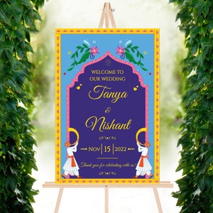 Indian Wedding Welcome Sign | Decor for Wedding, Sangeet, Mehndi Functions | Band Baaja Sign | Instant Download | Editable