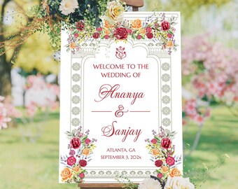Hindu Wedding Sign Desi Welcome Sign Indian Wedding Welcome Sign Floral Theme Desi Wedding Decor Sign Indian Wedding Poster