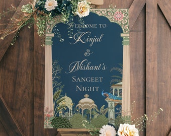 Cartello di benvenuto Funzioni di accoglienza Sangeet Cartello di benvenuto Desi Decorazioni per matrimoni indiani Mehendi Sangeet Poster per feste Poster per matrimoni Desi