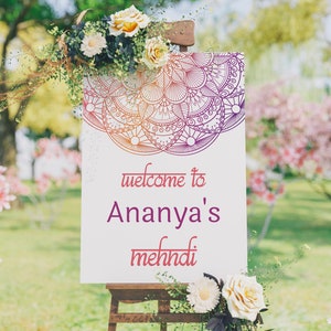 Mehndi Welcome Sign Mendhi Wedding Sign Indian Welcome to Mehndi Sign Henna Party Welcome Sign Indian Decor Mehendi Board