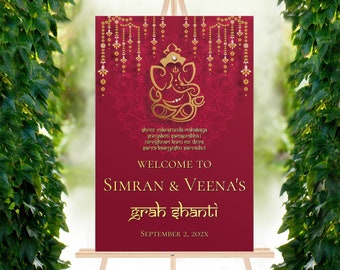 Grah Shanti welkom teken voor Ganesh Puja functie Indiase bruiloft teken Desi bruiloft decor Ganesh Pooja teken bruiloft Board Indiase bruiloft