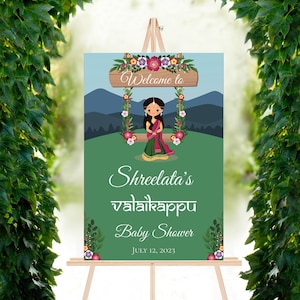 Seemantham Welcome Sign Indian Baby Shower Welcome Board Godh Bharai Sign for Valaikappu Baby Shower Poster Indian Sreemantham Welcome Board