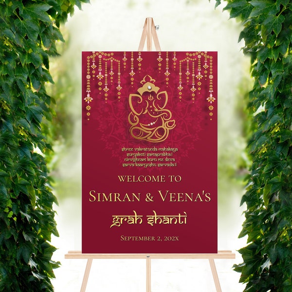 Grah Shanti Welcome Sign for Ganesh Puja Function Indian Wedding Sign Desi Wedding Decor Ganesh Pooja Sign Wedding Board Indian Wedding