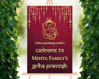 Housewarming Welcome Sign Ganesh Pooja Sign Gruhapravesam Decor Indian Housewarming Sign Ganesh Welcome Board Griha Pravesh Sign with Ganesh