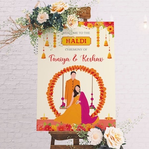 Haldi Zeichen Maiyan Willkommensschild Pithi Paar Dekor Haldi Banner Haldi Dekoration Willkommenstafel für indische Hochzeit Haldi Zeremonie Poster