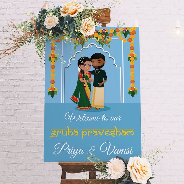 Gruhapravesham Welcome Sign Housewarming Welcome Board Sign for Indian Housewarming Sign Gruhapravesam Decor Griha Pravesh Sign