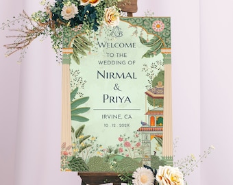 Indiase bruiloft bord Sangeet welkomstbord Indiase bruiloft welkomstbord tuinthema Desi bruiloft decorbord Indiase receptie
