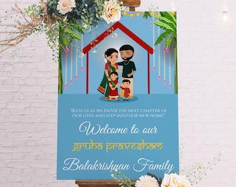 Gruhapravesham Sign Housewarming Welcome Board Indian Gruhapravesam Decor Griha Pravesh Sign Gruhapravesham Family Welcome Sign