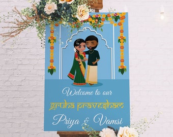 Gruhapravesham Welcome Sign Housewarming Welcome Board Sign for Indian Housewarming Sign Gruhapravesam Decor Griha Pravesh Sign