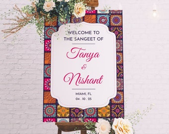 Cartello di benvenuto Sangeet Mehndi Maiyan Funzioni Desi Cartello di benvenuto Decorazione per matrimonio indiano Mehendi Sangeet Poster per feste Cartello per matrimonio arabo