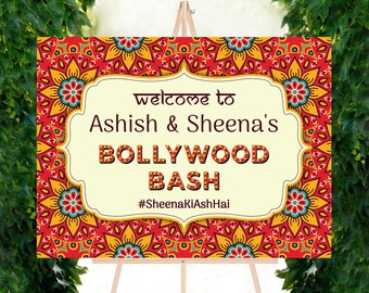 Segno di benvenuto del partito di Bollywood Decorazione di benvenuto della festa nuziale indiana Segno del partito di Bollywood Segno di benvenuto del Sangeet Sfondo del partito a tema Bollywood