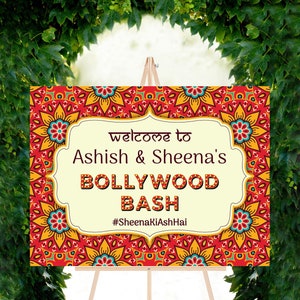 Sinal de boas-vindas para festa de bollywood, festa de casamento indiana, decoração de boas-vindas, sinal de festa de bollywood, sangeet, sinal de boas-vindas, cenário de festa temático de bollywood