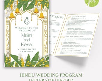 Hindu Wedding Program Indian Wedding Program for Desi Wedding Printable Indian Wedding Decor Hindu Wedding Rituals South Indian Wedding