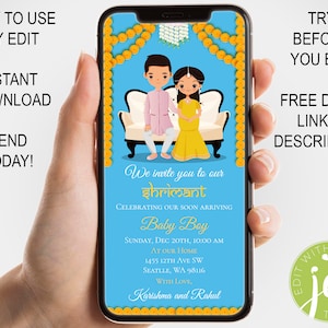 Indian Baby Shower Phone Invitation Godh Bharai Invite for Valaikappu Invitation Baby Shower Invite Indian Seemantham Invitation