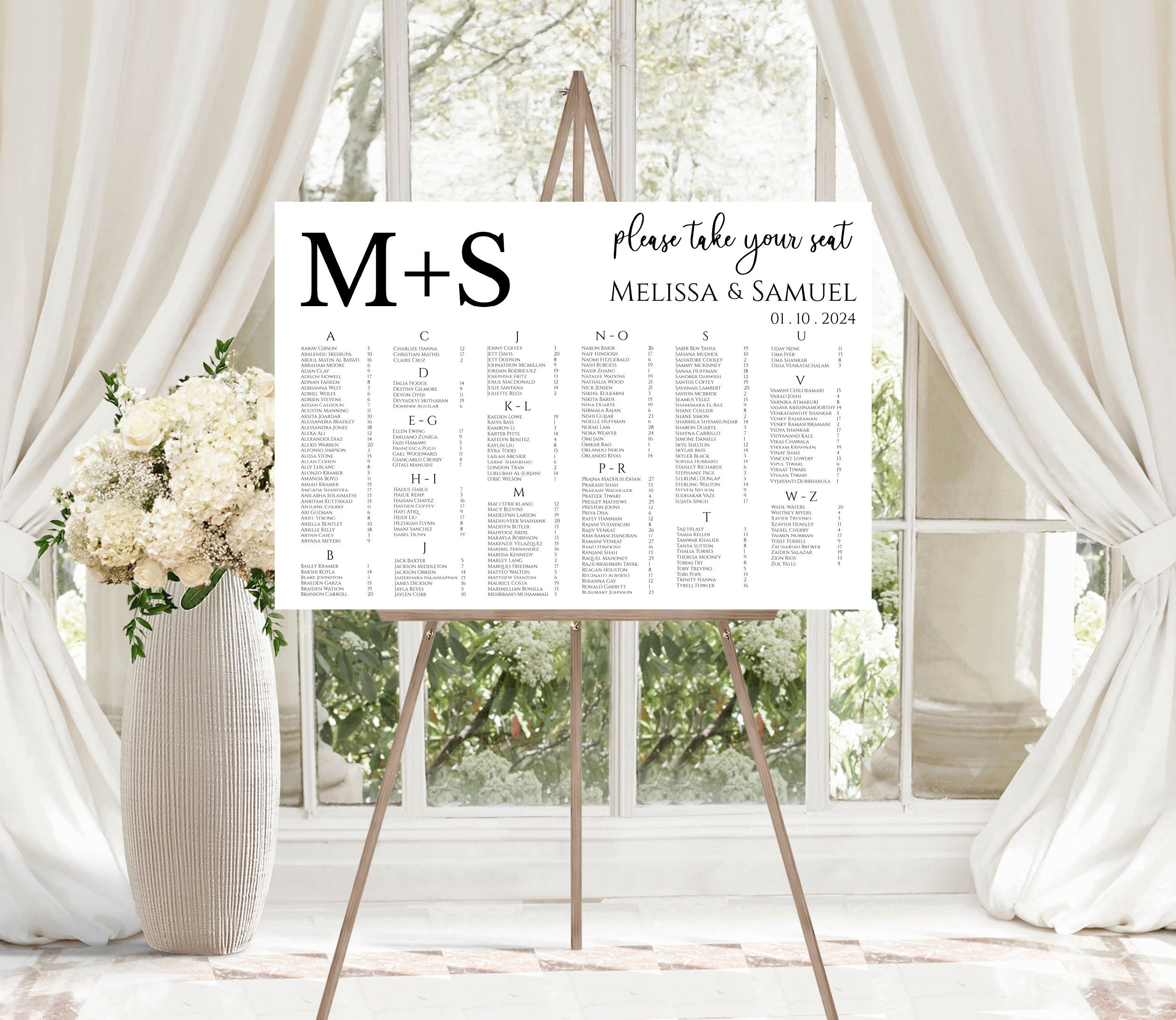 Seating Chart Template Wedding Alphabetical Seating Chart Wedding ...