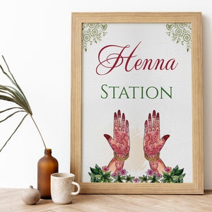 Henna Station Sign Henna Party Decor Printable Mendhi Sign Mehendhi Decor for Indian Wedding Henna Board Desi Wedding Favors Sign