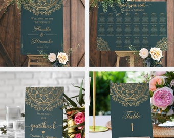 Indian Wedding Sign Bundle Seating Chart Indian Theme  Wedding Table Plan Welcome Sign for Indian Wedding Guest Seating Sign Sangeet