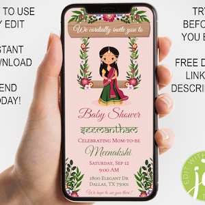 Invitation de douche de bébé indien Seemantham inviter Godh Bharai inviter pour Valaikappu Baby Shower inviter indien Sreemantham Invitation