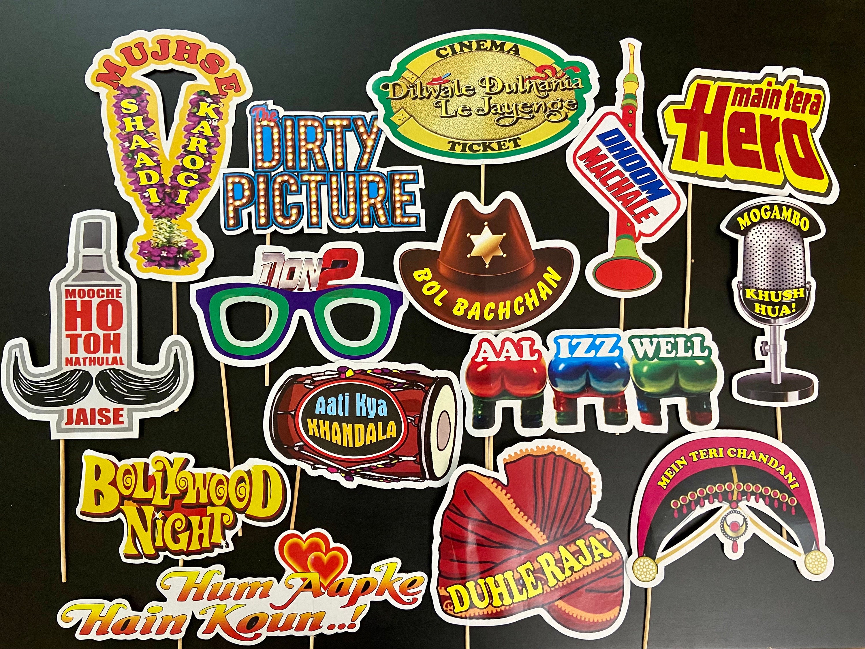 Bollywood Movie Props Bollywood Party Desi Photobooth Props Bollywood Party Decor for Indian Wedding Props for Party Indian READY TO USE