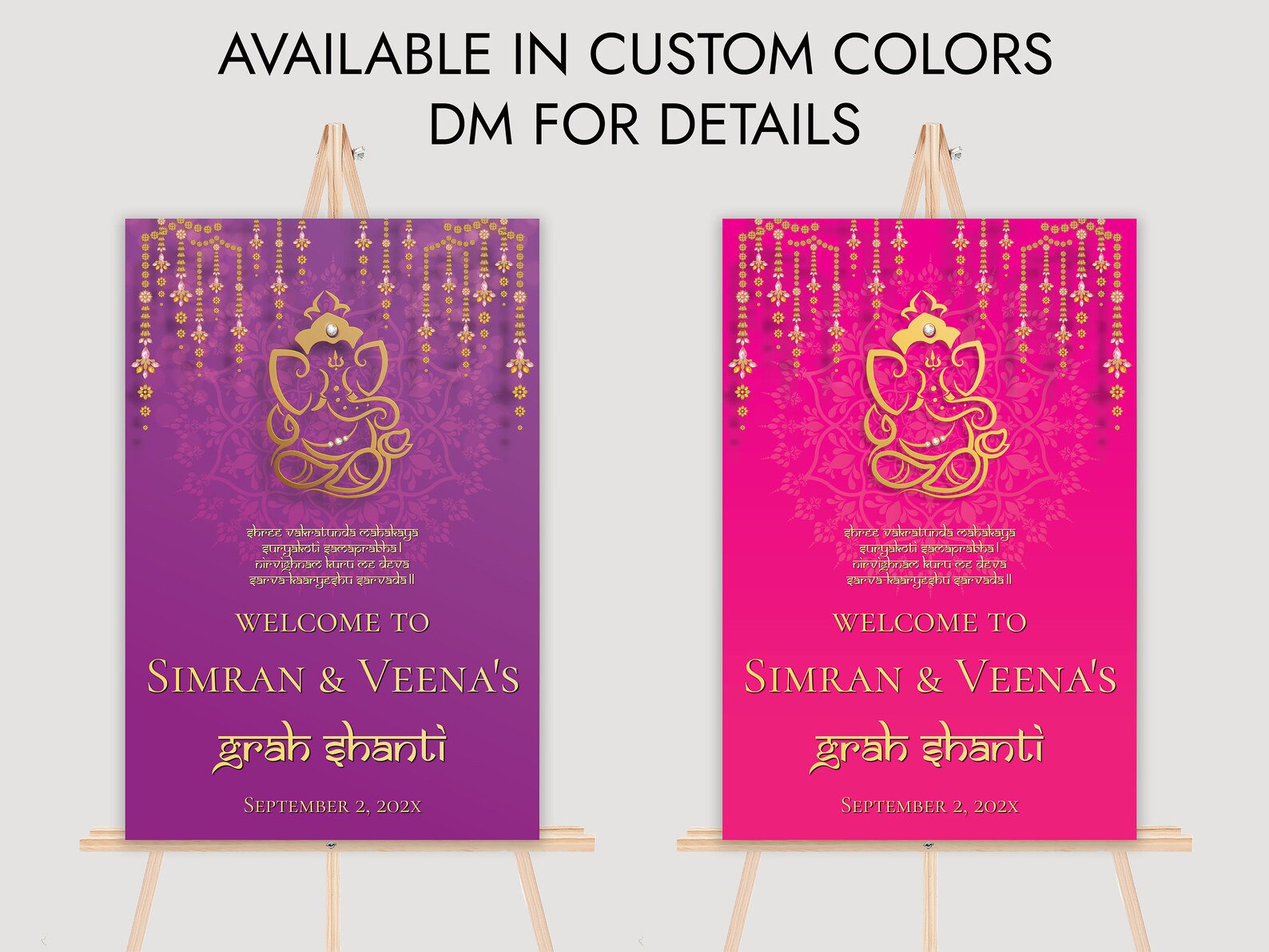Shantinegi Sign Format Grah Shanti Welcome Sign for Ganesh Puja Function Indian Wedding Sign ...