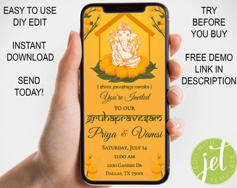 Gruhapravesam Invite Indian Housewarming Ceremony Invitation Griha Pravesh Invite House Warming South Indian Gruha Pravesham Invite
