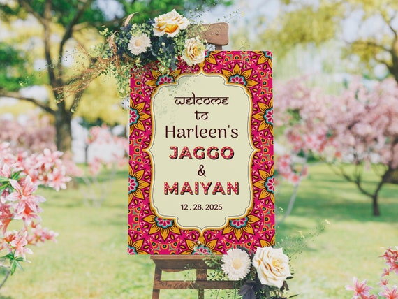 Jaggo Maiyan Welcome Sign Jago Welcome Sign for Sangeet Jaggo Indian Wedding Sign Jaggo Decoration Welcome Sign Sangeet Maiyan Board