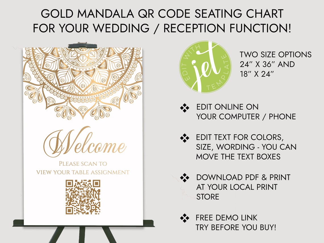 Seating Chart QR Code Indian Wedding Theme Digital Seating Chart
