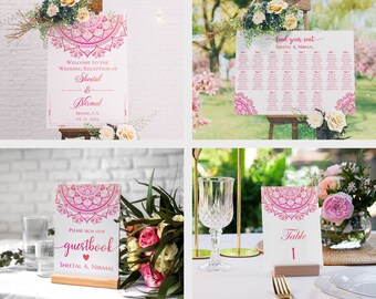 Wedding Sign Bundle Indian Wedding Seating Chart Indian Theme Table Plan Wedding Welcome Sign for Indian Wedding Guest Seating Sign