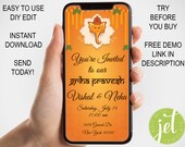 Griha Pravesh Ceremony Phone Invite with Ganesh Ji | WhatsApp, Text Message, Email | Indian Housewarming | Editable | Instant Download