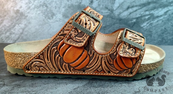 Hand Tooled Leather Custom Birkenstock Arizona Sandals With 