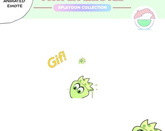 May include: Animated Twitch emote featuring a green, cartoon-like creature with a crown, two large eyes, and a green, spiky body. The creature is animated and appears to be jumping. The text "Gif!" is written in yellow letters above the creature.