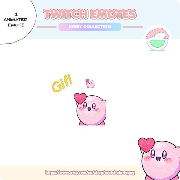 Animated Kirby Blowing Kiss Love Heart Valentine's Day Cute Kawaii Emote | Premade | Twitch, Discord, YouTube