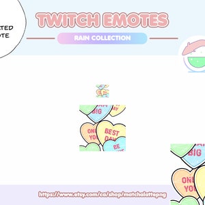 May include: Animated Twitch emote featuring a collection of colorful candy hearts with different messages, including "Big", "Best Day", and "Only You".