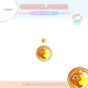 May include: A digital illustration of a gold and orange fish inside a circle with a sparkling background. The fish is swimming in a circle with a white outline. The image is a digital download for use as a Twitch channel point icon.