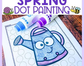 Páginas de puntos de primavera - Hojas de puntos de primavera - Hojas de trabajo de puntos de abril para pintura con marcador de puntos - Imprimibles de Bingo Dauber