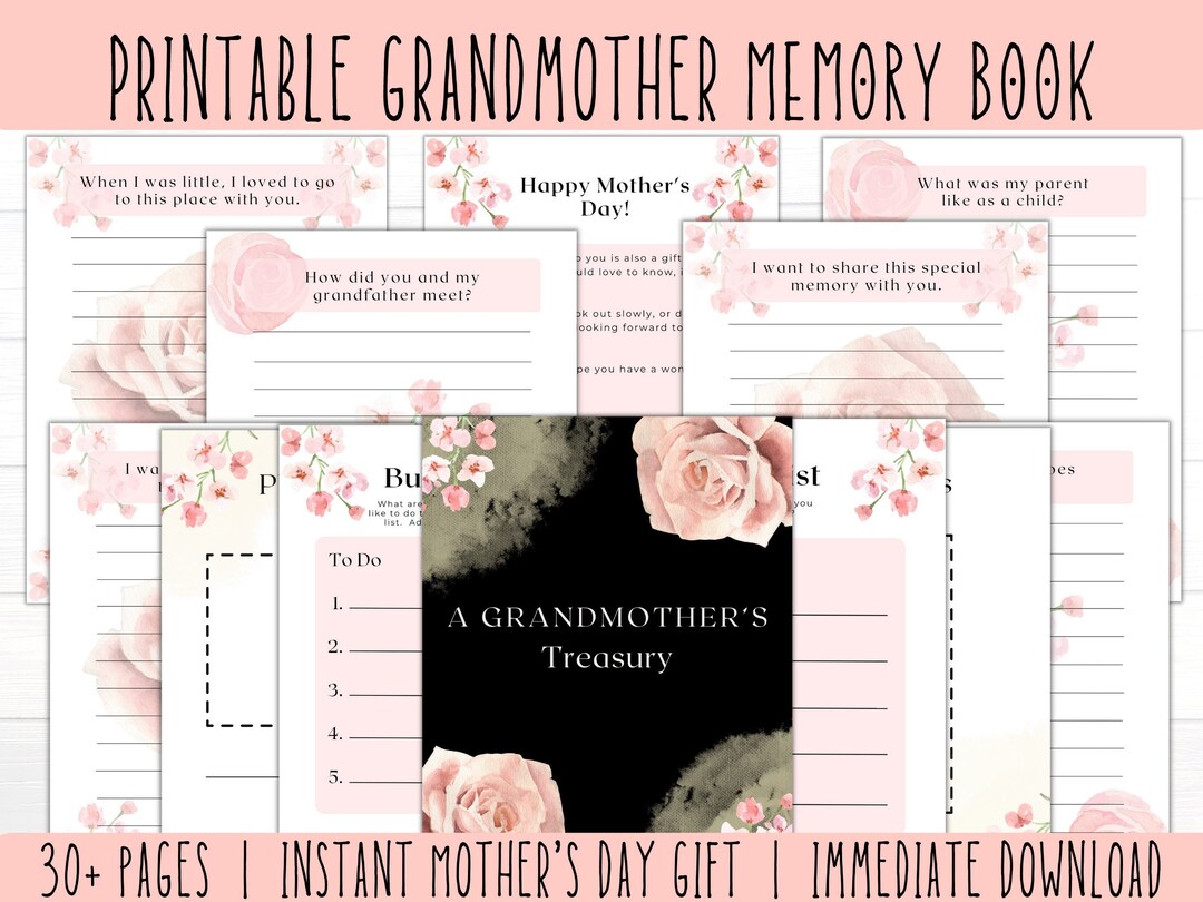 Printable Grandmother Memory Book, Grandmother Gift, Grandma Gift, Last