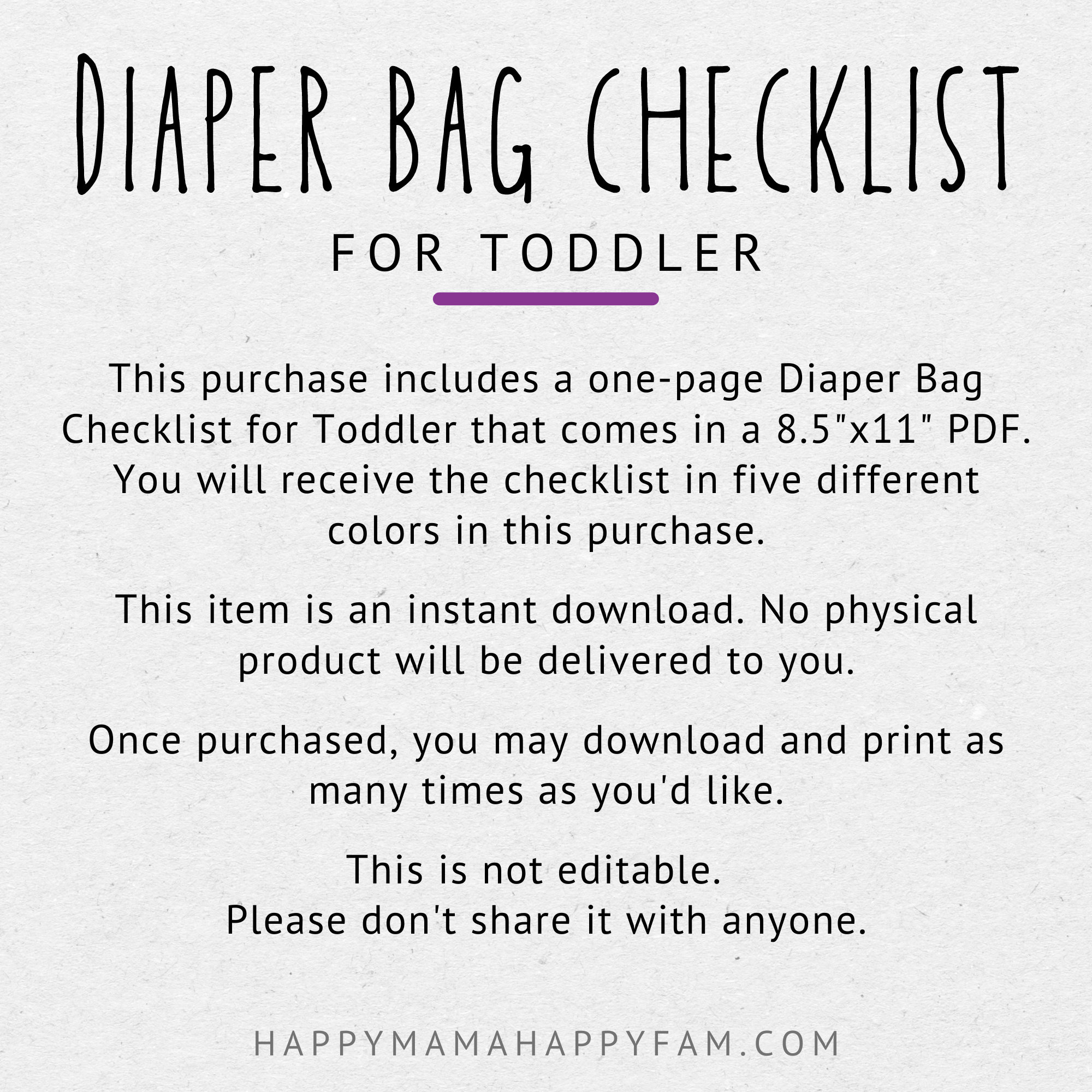 Diaper Bag Checklist for Toddler Toddler Essentials Checklist Etsy