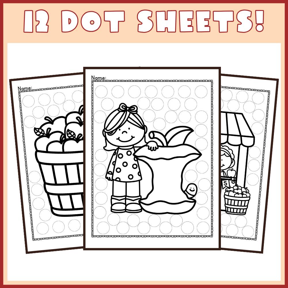 Apple Dot Painting Sheets for Fall Dot Marker Activities & Dauber Pages ...
