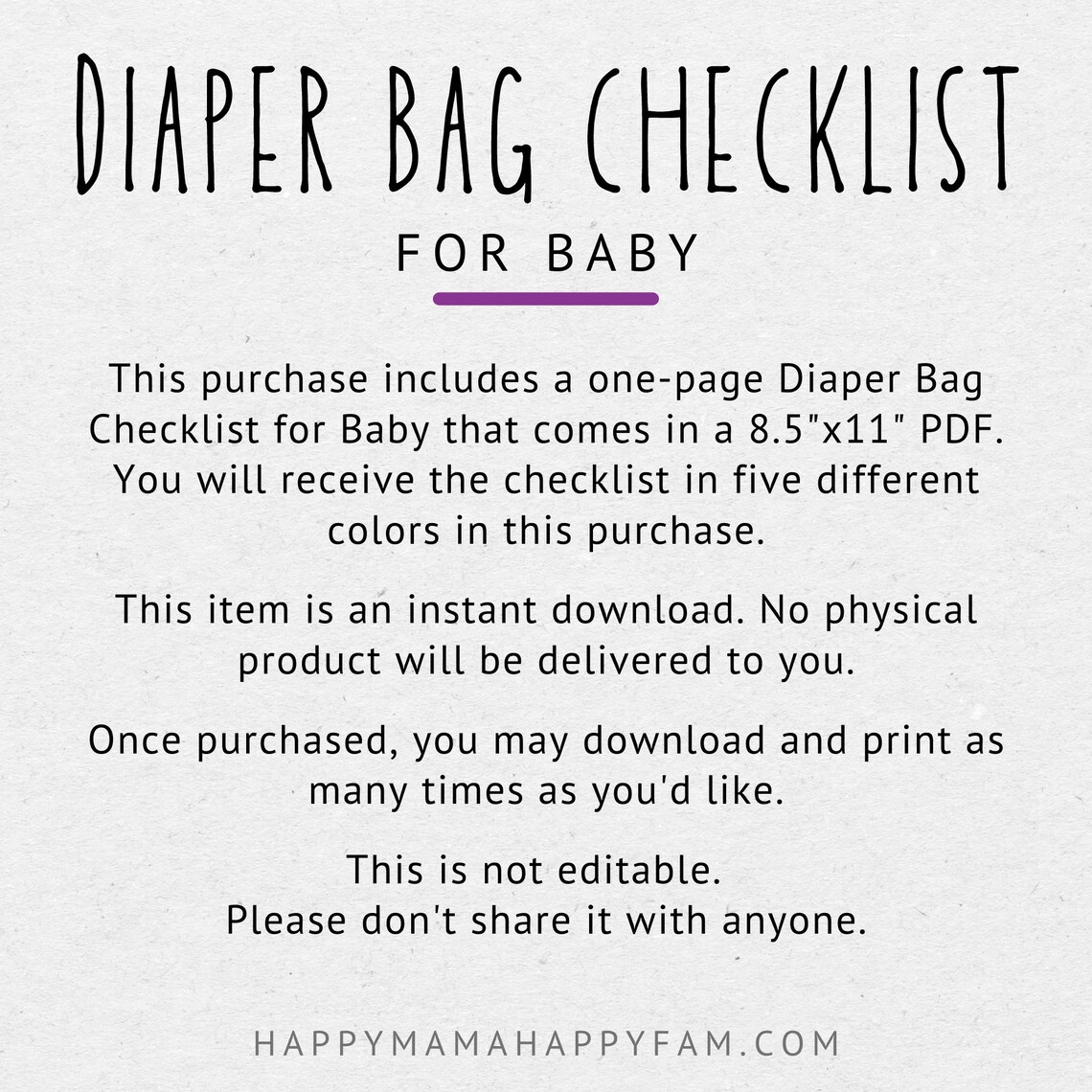 Diaper Bag Checklist for Baby Baby Essentials Checklist Etsy