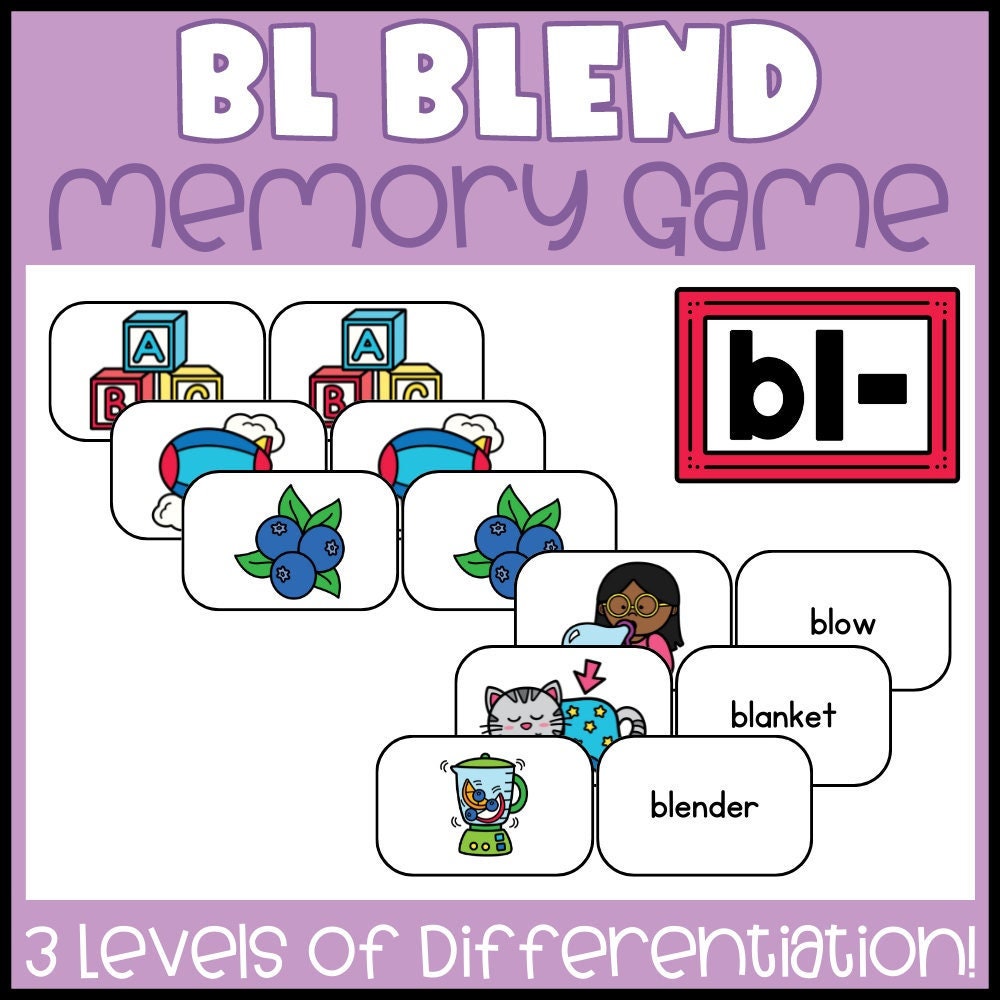 BL Blend Memory Game, Print and Go Spelling Activity - Etsy