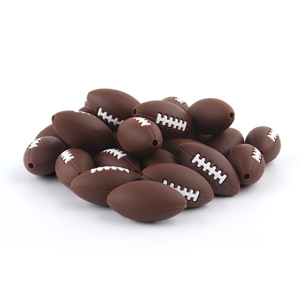 Football Silicone Beads 5 10 50 100pcs Brown Football Silicone Beads, Silicone Football Beads Wholesale Bulk Keychain Keyring DIY 15*28mm